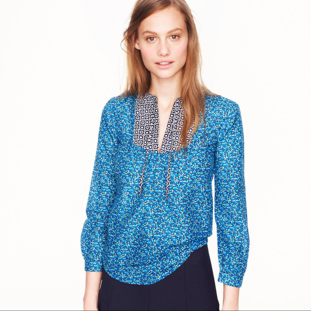 J CREW Peasant Top in Flowerpatch 0-XS Cotton/Silk